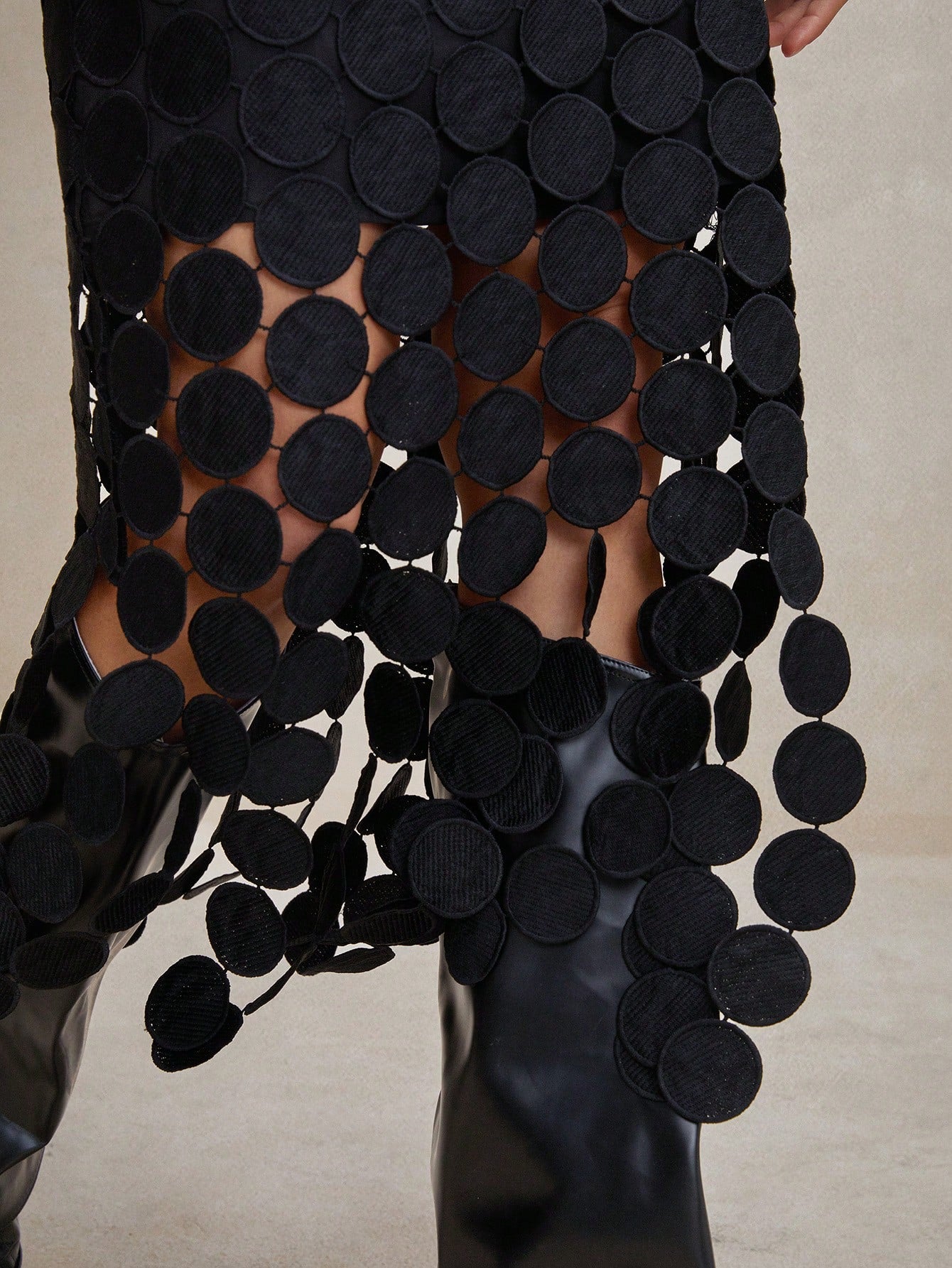 Anewsta Laser Cut Multi Circle Double Layered Skirt Maxi Women Outfit Black