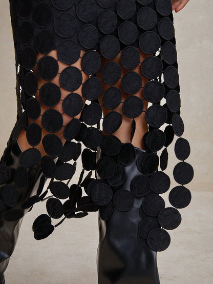 Anewsta Laser Cut Multi Circle Double Layered Skirt Maxi Women Outfit Black