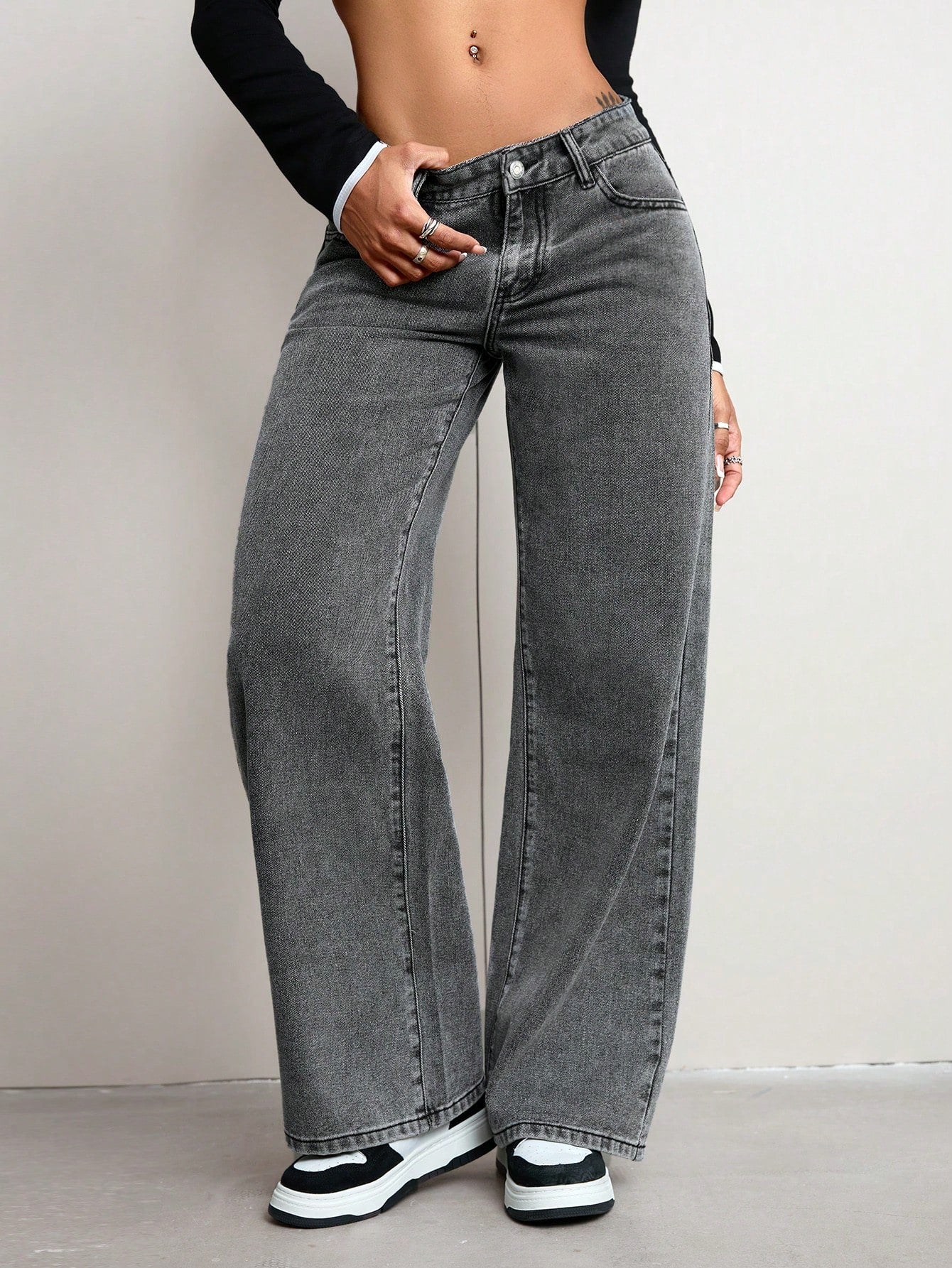 Jeanoix Women's Solid Color Minimalist Casual Denim Jeans Grey